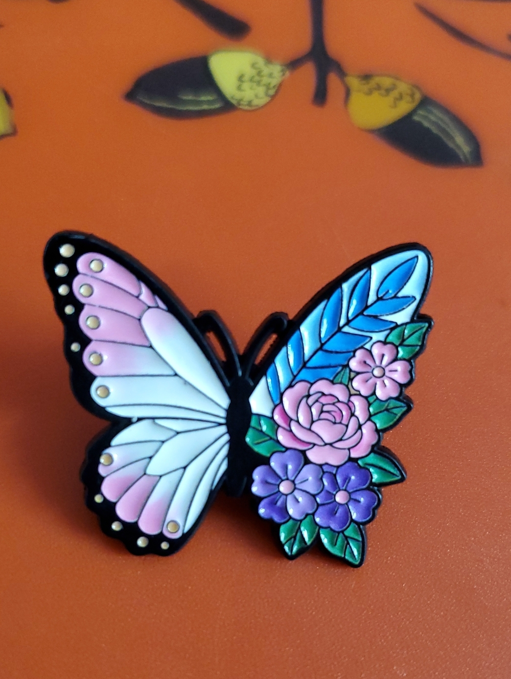 Butterfly Floral Enamel Pin - Pink & Blue